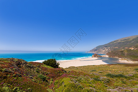 蒙特里太平洋公路1号大苏尔加利福尼亚海滩岩石海景海岸线假期路线天空蓝色石头海岸海洋图片