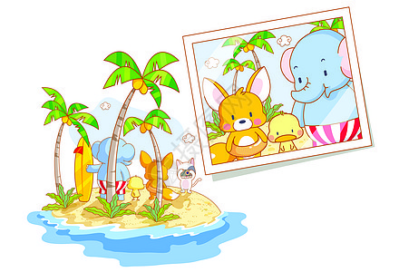 海滩上的大象 大象和松鼠的漫画图片