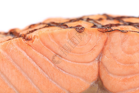 烤鲑鱼肉排贴近点油炸食物粉色饮食餐厅午餐鱼片白色橙子食谱图片