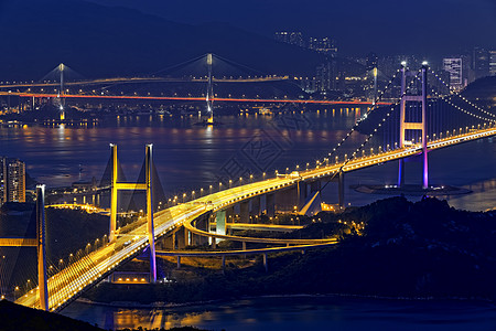 晚上打桥桥 香港陆界运动建筑速度曲线汽车蓝色海洋射线街道车辆图片