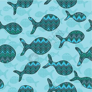 无缝模式 蓝底鱼类为无缝模式图片