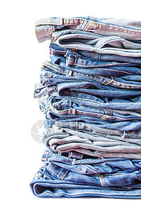 白色背景的蓝色牛仔裤衣服服装裤子纺织品织物背景图片