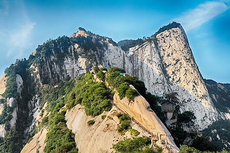 中国习安华山圣山岩石旅行天空旅游宗教多峰悬崖巨石脚步楼梯图片