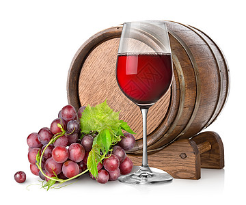 葡萄和桶装葡萄酒杯图片