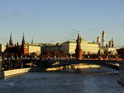 俄罗斯莫斯科克里姆林宫全景宗教景观城市大教堂风景天空教会建筑学蓝色背景图片
