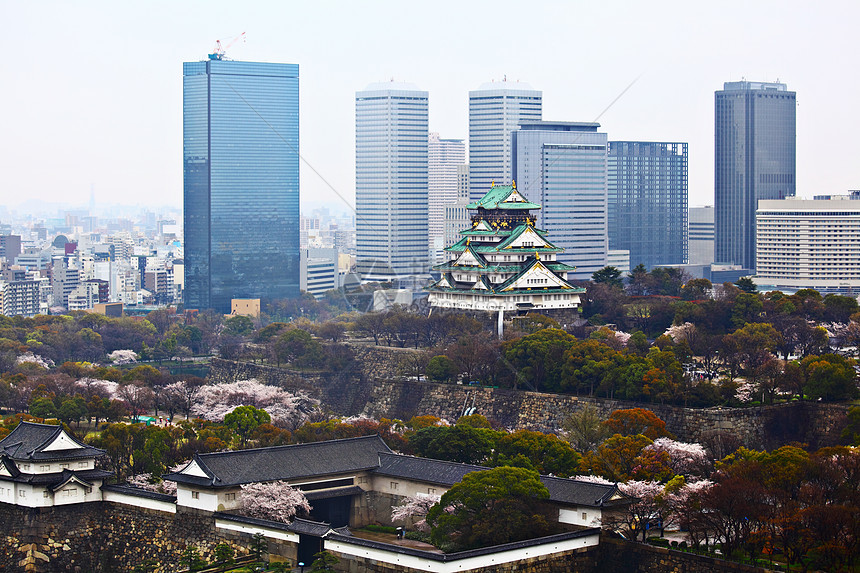 日本大阪城景和城堡图片