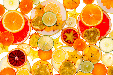 健康的热带水果和柑橘树背景图片