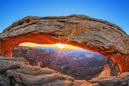 antlers arch在Canyonlands国家公园Mesa Arch的日出背景