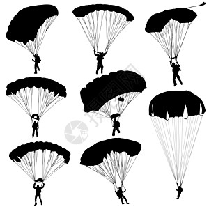 它制作图案设置跳伞矢量伞兵收藏细绳天空空气男人饼子活动重力剪影图片