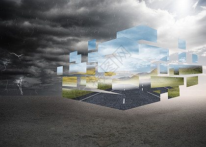 抽象屏幕上的开放道路综合图象灰色展示天空绘图计算机未来派多云场地图片
