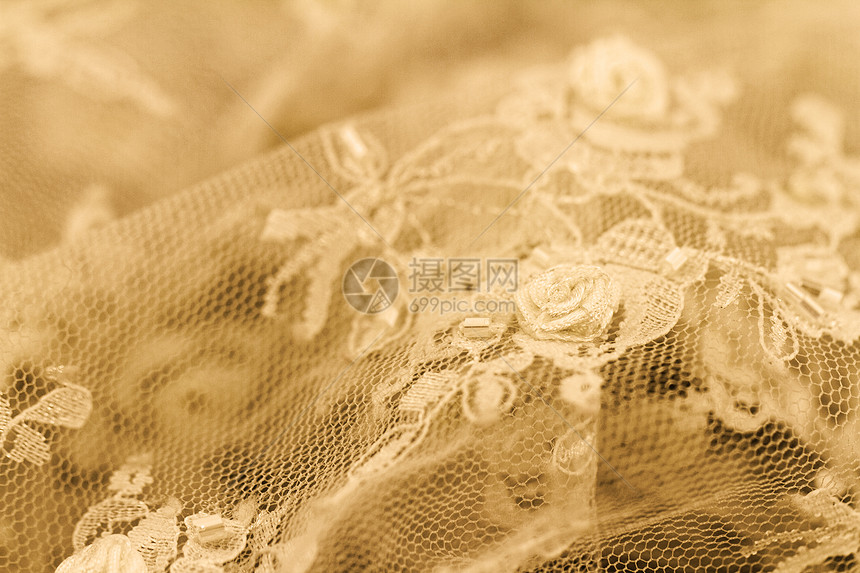 美丽的蕾带玫瑰棉布婚礼衣服织物材料花边装饰黄色纺织品图片
