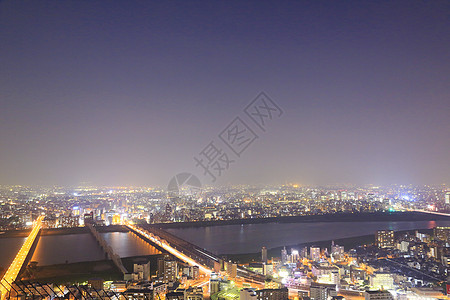 夜中大阪天线城市市中心天际场景办公室商业交通观光旅游景观图片