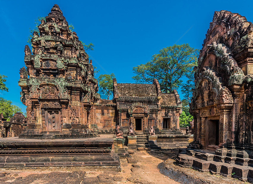 粉红寺庙佛教徒地标宗教考古地方旅行粉色高棉语目的地废墟图片