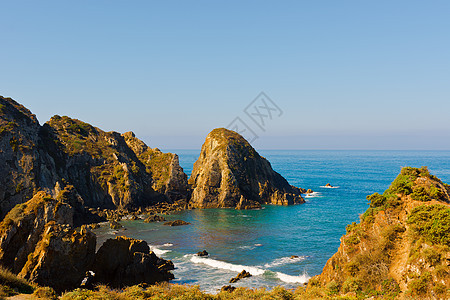 大西洋薄雾蓝色天空海滩海岸海岸线地平线海洋运动气候图片