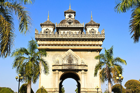 老挝首都万象的Patuxai纪念碑城市旅行天空公园旅游地标建筑胜利历史图片
