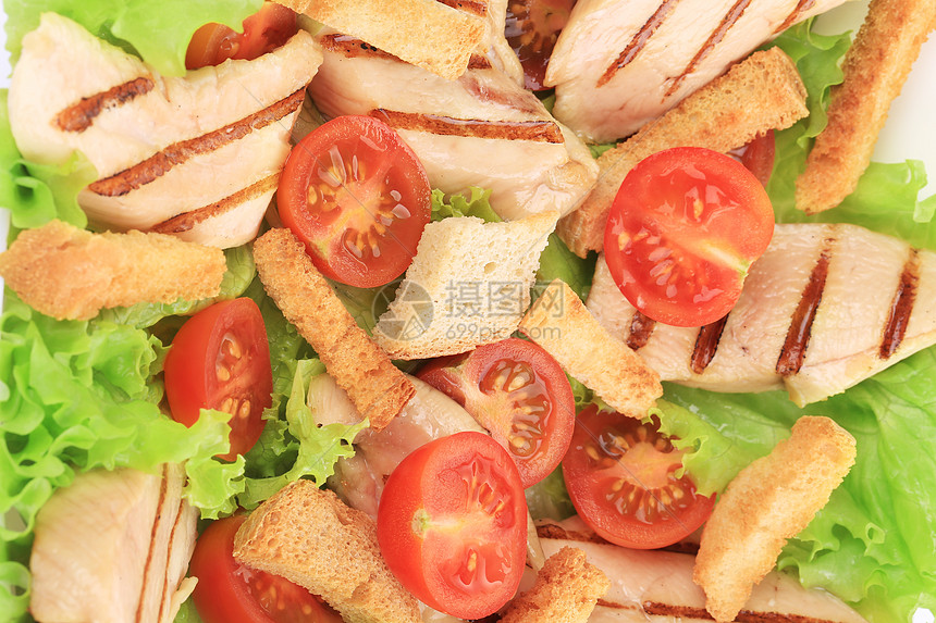 凯撒沙拉美食食物叶子盘子白色午餐青菜红色晚餐小吃图片