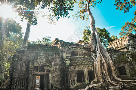 Angkor Wat综合体暹粒区古老的佛教赫默寺庙建筑历史性旅游地标天空佛教徒宗教热带雕像考古学图片