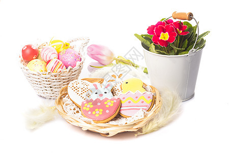 复活节饼干和装饰鸡蛋花束糖果庆典礼物兔子手工甜点乐趣风格饼干图片