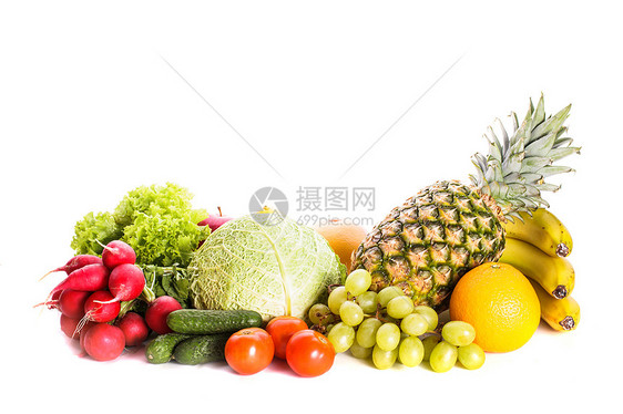 白水果和白蔬菜水果萝卜橙子菠萝黄瓜瓶子香蕉团体剪裁柠檬图片