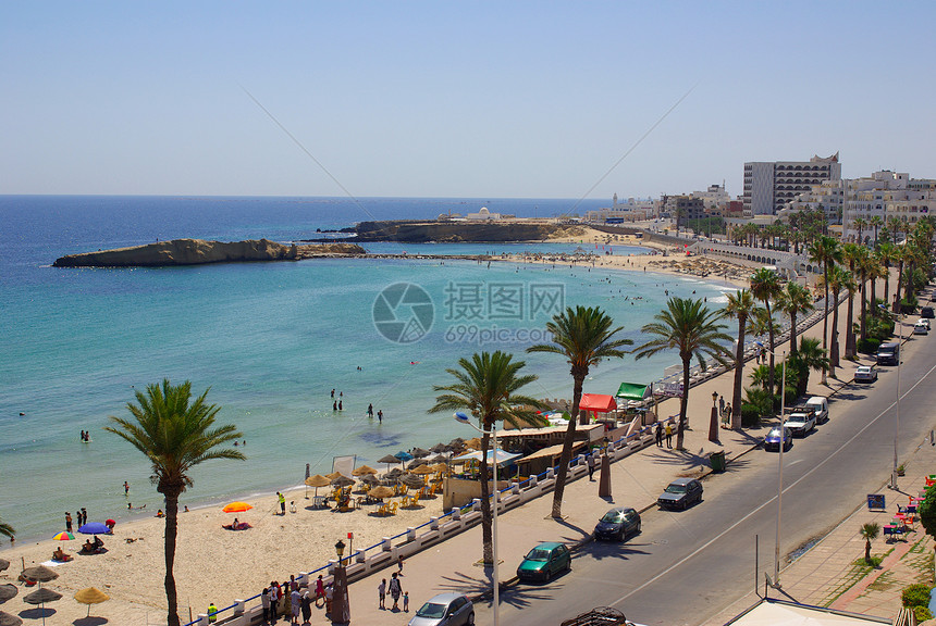 非洲突尼斯莫纳斯蒂尔海海岸蓝色建筑学圆顶天空海岸景观国家街道城市地标图片