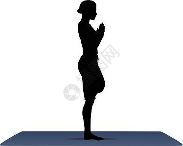 瑜伽姿势在祈祷Pose的矢量插图女性黑色冥想女士身体女孩数字运动健身房训练图片