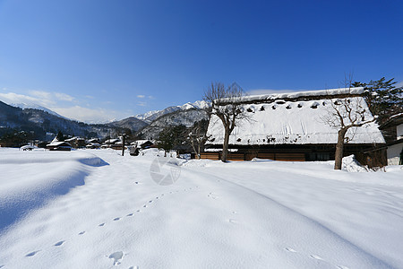 日本吉福白川戈历史世界遗产村庄建筑学住宅合掌运河小屋白川瀑布图片