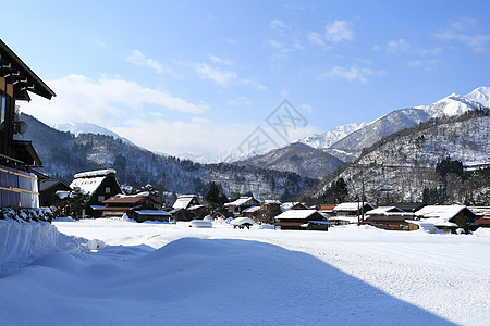 日本吉福白川戈运河村庄瀑布历史地标遗产小屋合掌房子世界遗产图片