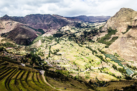 秘鲁 皮萨克 Pisaq  秘鲁安第斯山脉神圣山谷的印加遗址景点废墟圣谷蓝天阳台防御石头旅游山脉地标图片
