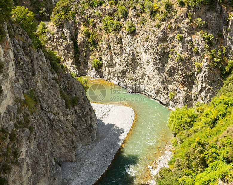 新西兰南阿尔卑斯山的观点旅游全景峡谷火车远景铁路岩石氨氮缠绕旅行图片