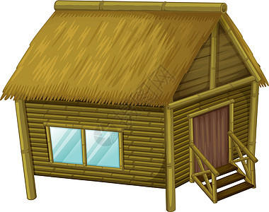 孤立的胡海滩房子插图棕色小屋房间稻草木头窗户平房图片