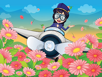 一个女孩飞行计划草图绿色女孩管家扇子植物花朵粉色翅膀草地背景图片