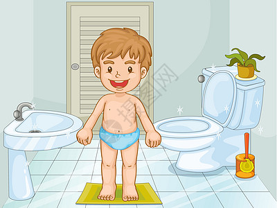 浴室里的孩子内衣刷子绿色婴儿制品男生蓝色盆地房子孩子们图片