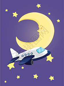 夜间月亮星星飞行插图巡航喷射天空奢华运输航班涡轮图片