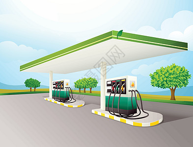 天然气加油站燃料管道环境建筑车站卡通片树叶汽油气体绘画图片