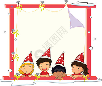 4个孩子织物队友幸福横幅纺织品绘画童年男生孩子们好朋友图片
