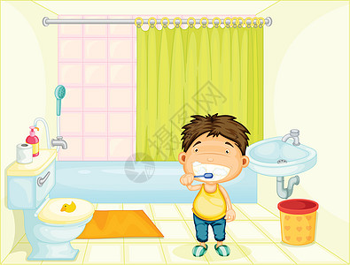 厕所里的孩子毛巾微笑家庭幸福装饰白色浴室风格淋浴卫生图片