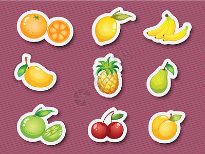 水果贴纸系列食物香蕉纽扣柠檬按钮项目团体女性消费者插图图片