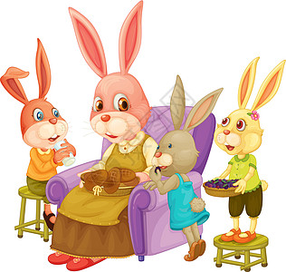 兔子家族故事凳子托盘母亲篮子哺乳动物外套动物群孩子们衣服图片