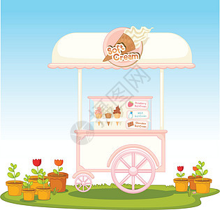 冰淇淋霜车甜点轮子大车巧克力奶油植物插图冰淇淋香草天空背景图片