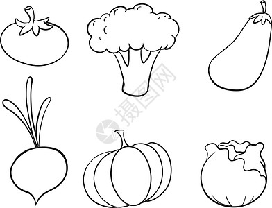 各种蔬菜沙拉菜花剪贴线条线稿艺术墙纸茄子卡通片绘画图片