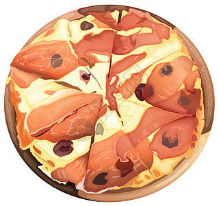 带火腿的比萨绘画用具食物营养餐具午餐炊具盘子熏肉用餐图片