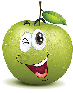 摇动苹果笑草图卡通片叶子绿色食物乐趣笑脸艺术情绪化艺术品图片