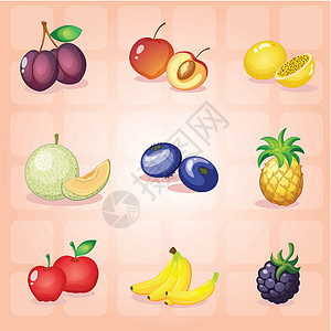 各种水果沙拉香蕉食物柠檬卡通片背景浆果农业绘画食品图片