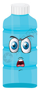 一个带有面部表情的瓶子情绪贮存插图塑料店铺玻璃蓝色绘画眼睛材料图片