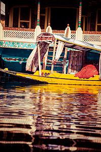 达尔湖的Shikara船船屋运输木头城市风景市场开发社区场景文化图片