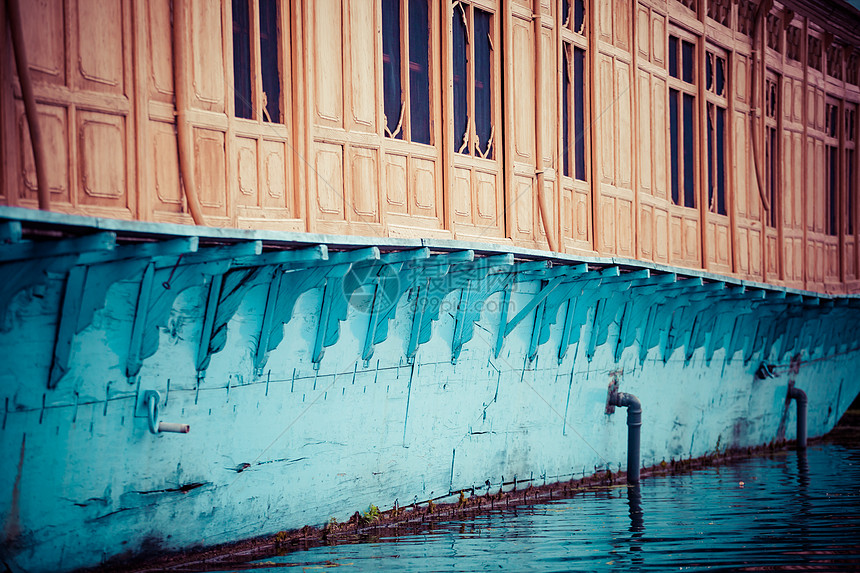 克什米尔达尔湖的Shikara船船屋风景木头旅行运输城市住宅市场社区开发图片