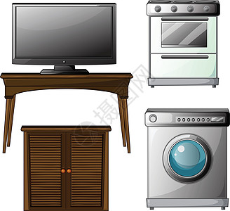 电力电器家用电器洗涤卡通片内阁电视食物橱柜绘画活力机器木头插画