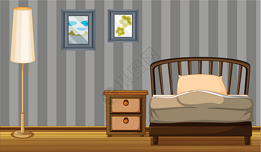 一床一灯房间枕头家具庇护所棕色泡沫抽屉木头抛光软垫图片