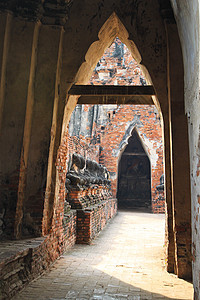古老的废砖墙 秋天 泰国图片