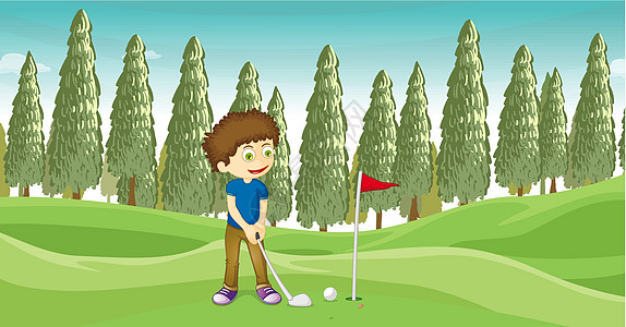 打棒球的男孩地面男人高尔夫球男生场地树木裤子旗帜男性场景图片